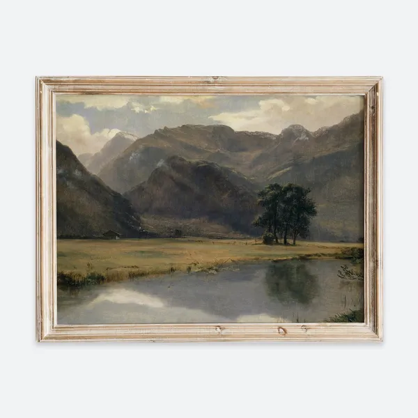 Rustic Vintage Autumn Mountain Lake Landscape Art Print