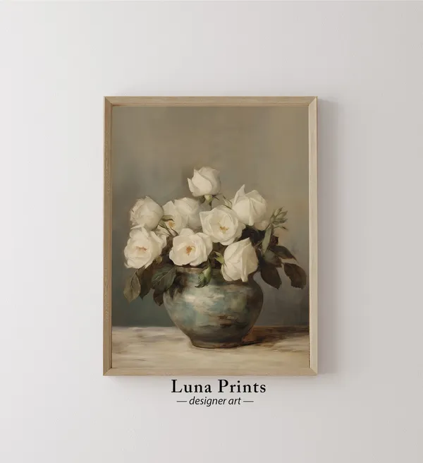 Vintage Roses Painting, Floral Still Life Poster Print