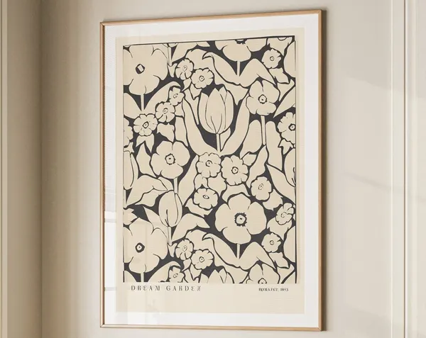 Beige Flower Art Print, Mid-Century Matisse Style