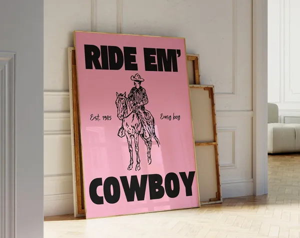 Pink Cowboy Poster, Vintage Western Art Print