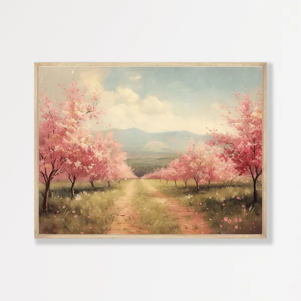 Spring Landscape, Retro Country Farmhouse Art Print