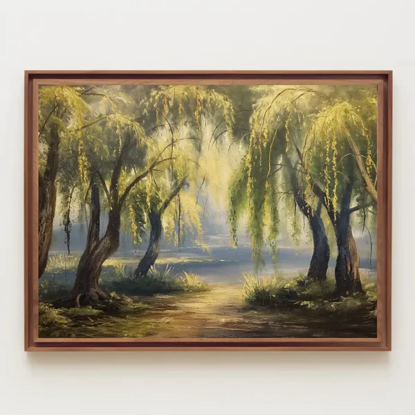 Willow Vintage Oil Painting Print, Nature Wall Art