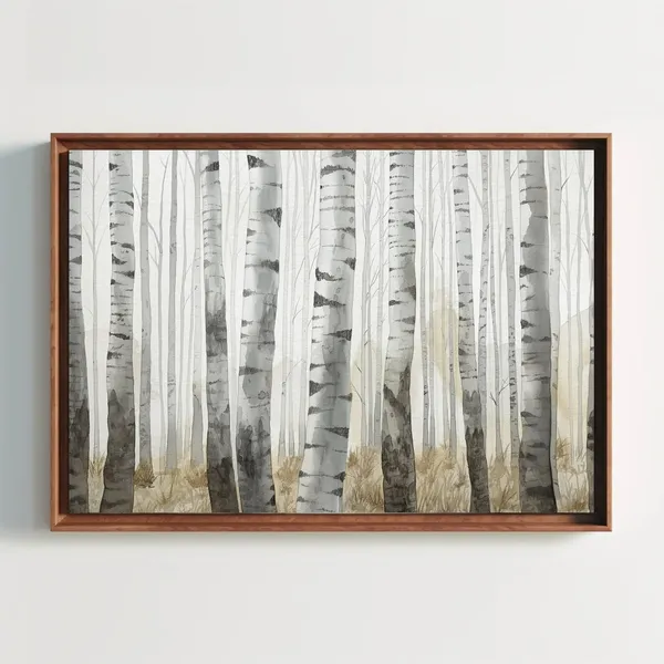 Birch Grove Watercolor Art Print, Winter Forest Scene