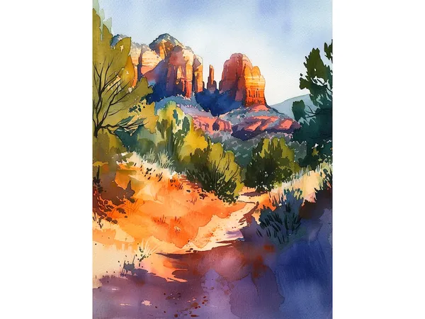 Arizona Watercolor Art Print, Sedona Mountains Travel Poster