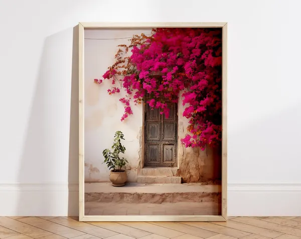 Bougainvillea Plant Pink Flower Painting, Greece Vintage