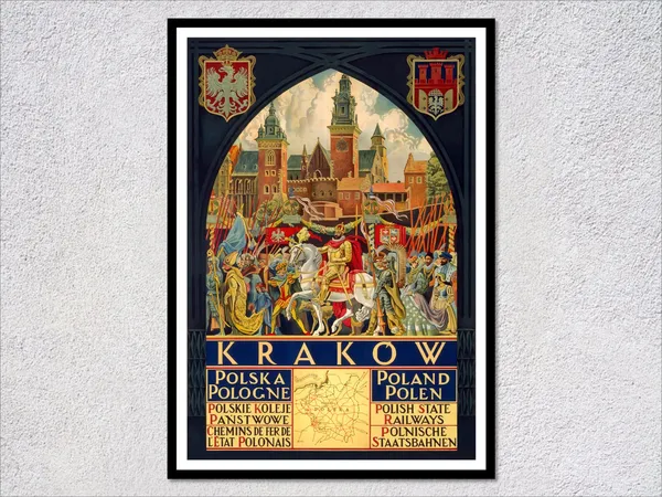 Vintage Krakow Travel Poster, Retro Poland Print