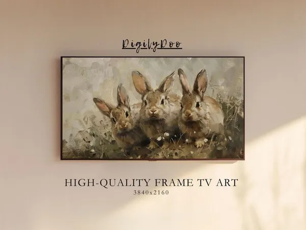Three Tiny Rabbits Easter Rustic Farmhouse Art Print