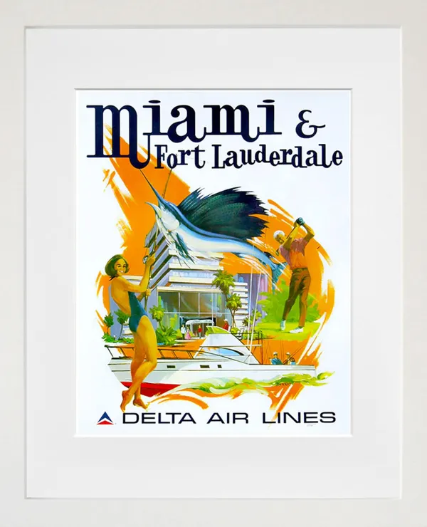 Miami Fort Lauderdale Retro Travel Poster, Florida