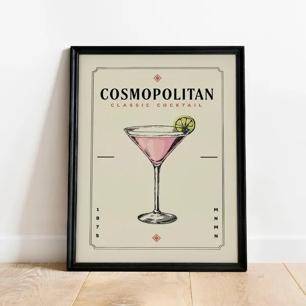 Cosmopolitan Cocktail Vintage Bar Cart Art Print