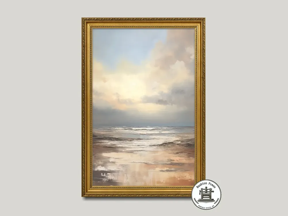 Beach Sunset Painting, Warm Tones Oil Art Print