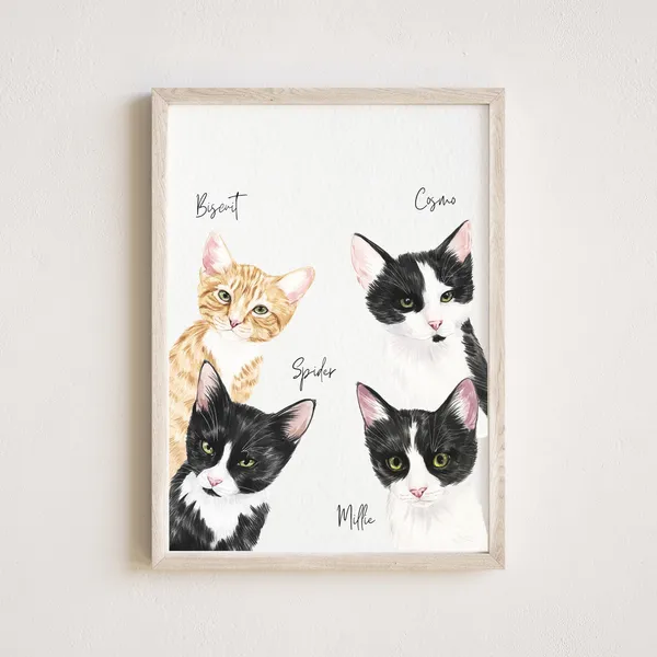 Custom Watercolor Cat Portrait, Pet Art Print