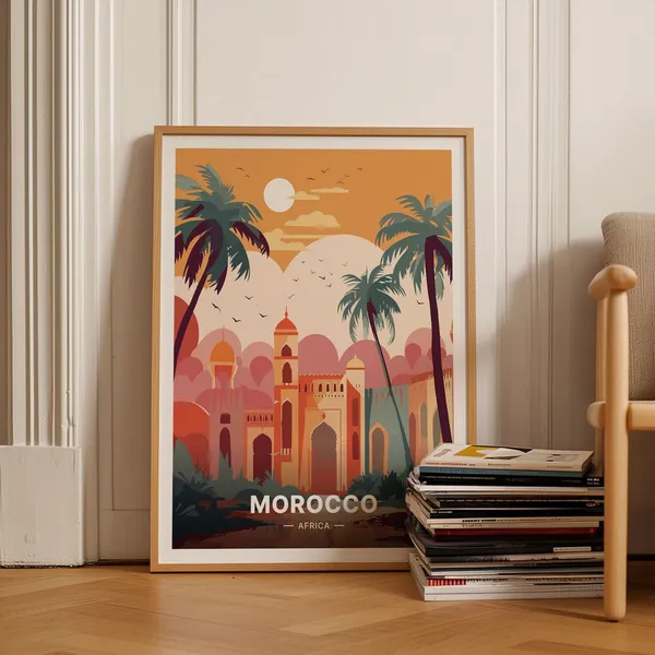 Morocco Marrakech Palace Retro Travel Poster