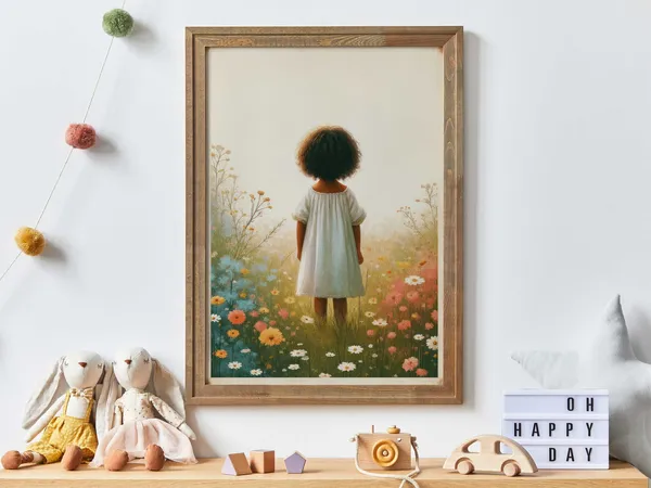 Wildflower Field African Girl Nursery Art Print