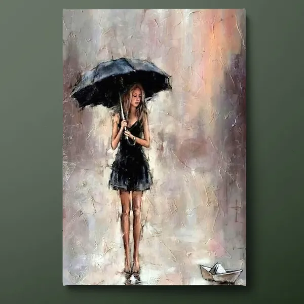 Woman With Umbrella, Abstract Rainy Day Art Print