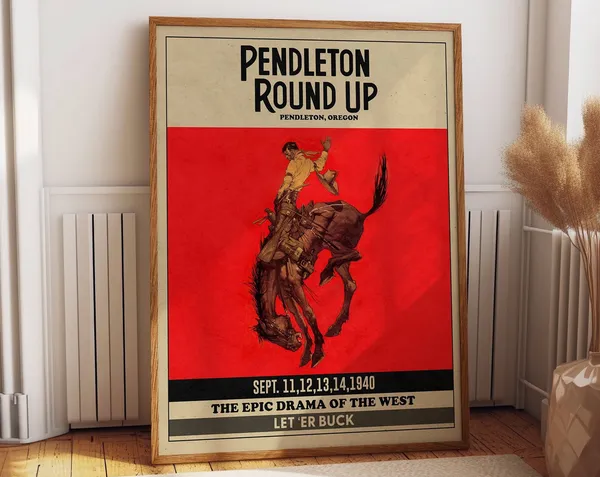 Pendleton Round Up Rodeo Poster, Western Wall Art