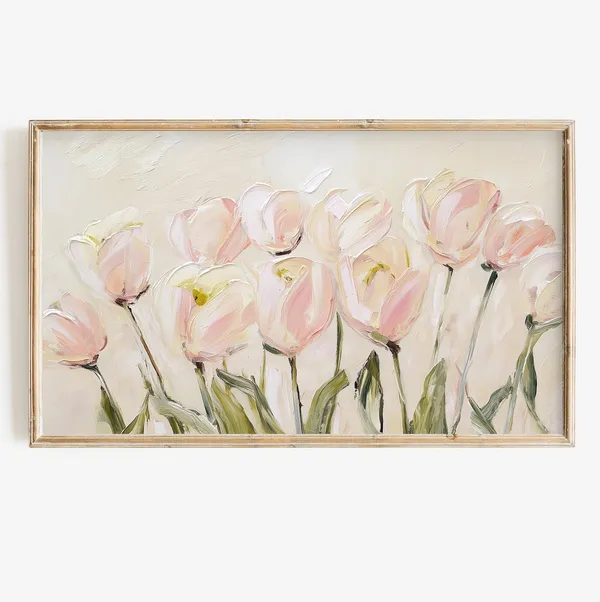 Spring Tulip Easter Art, Neutral Floral Art Print