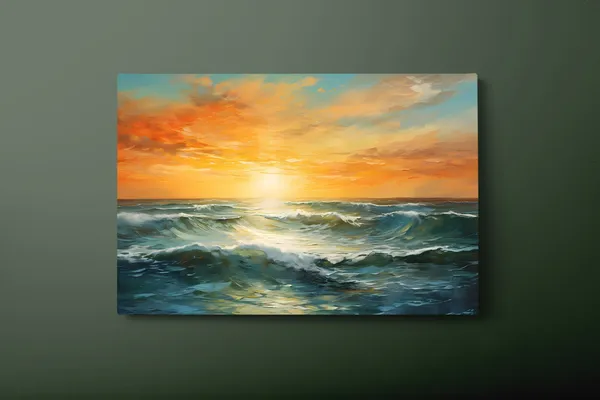 Blue Orange Abstract Sunrise Art Print, Modern Abstract