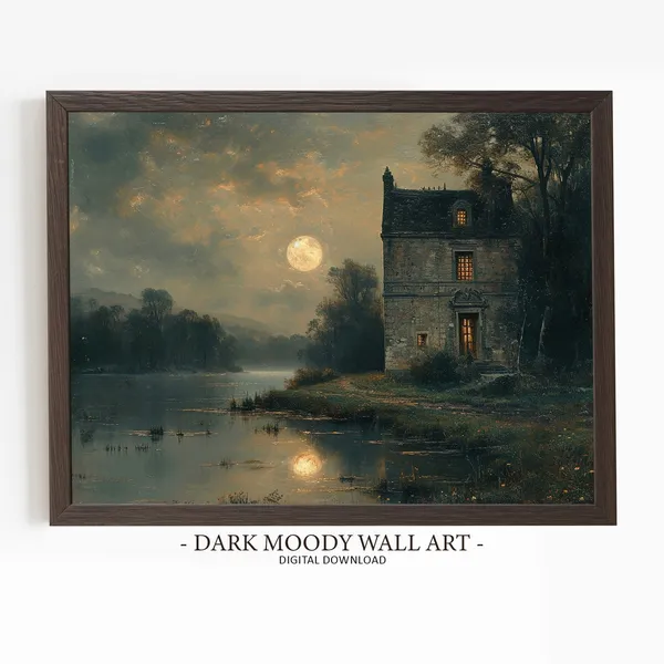 Moody Lake House Fall Landscape Art Print