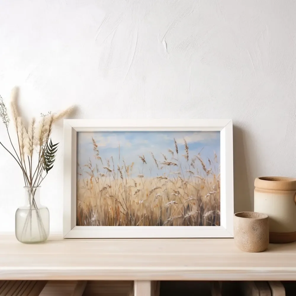 Prairie Grass Oil Painting, Neutral Landscape Art Print - Image 2