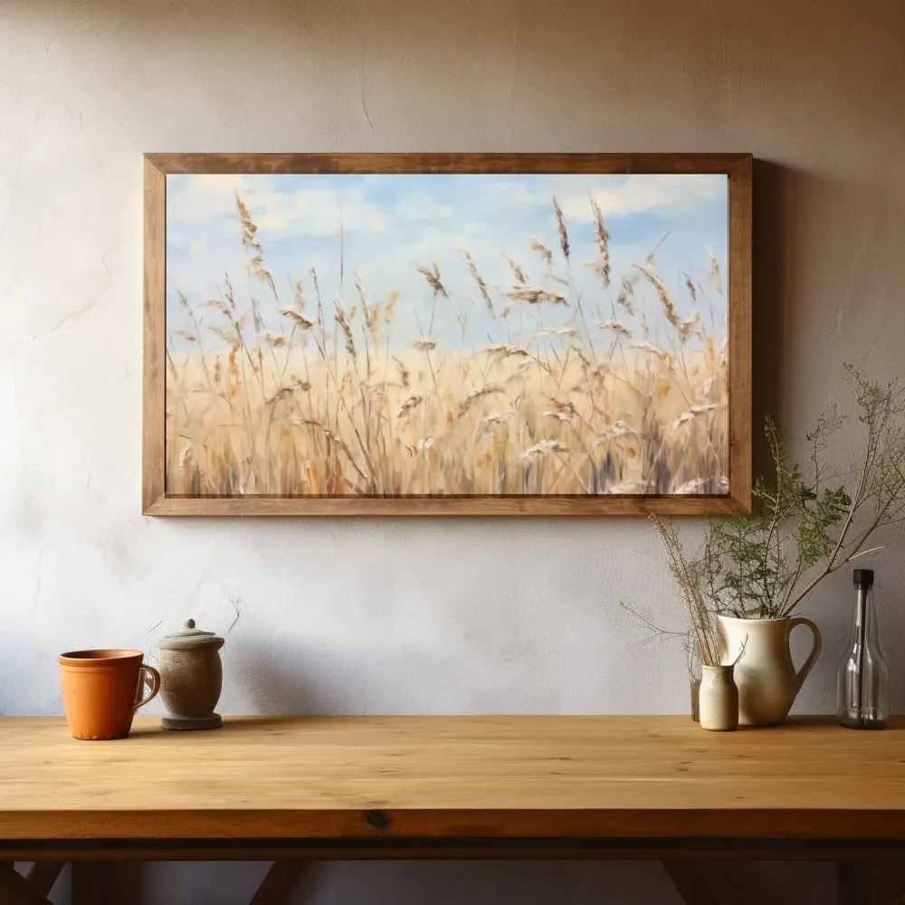 Prairie Grass Oil Painting, Neutral Landscape Art Print - Image 3