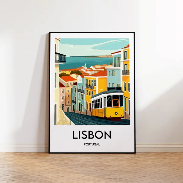 Lisbon Vintage Travel Poster, Portugal Illustration