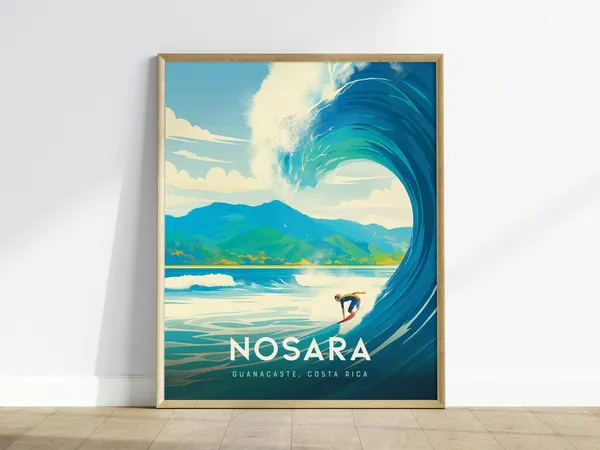 Nosara Costa Rica Surf Poster, Coastal Travel Art