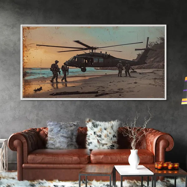 Blackhawk Helicopter Beach Extraction Pop Art Print