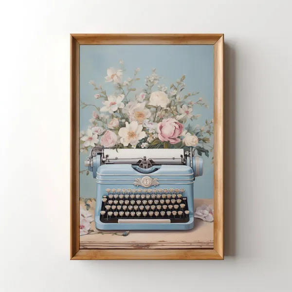 Vintage Typewriter, Romantic French Floral Art Print