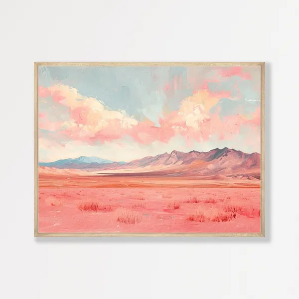 Retro Western Desert Landscape Art Print, Pastel Pink