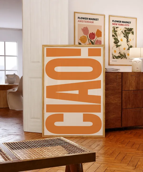 Ciao Typography Orange Wall Art Print