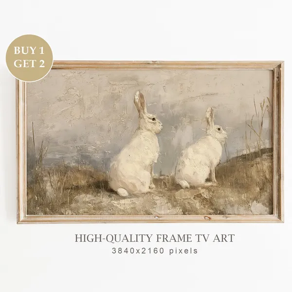Vintage Easter Bunnies Art Print, Farmhouse Decor