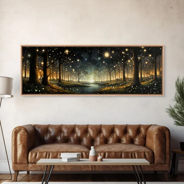 Fantasy Forest Fireflies Art Print, Forest Scene