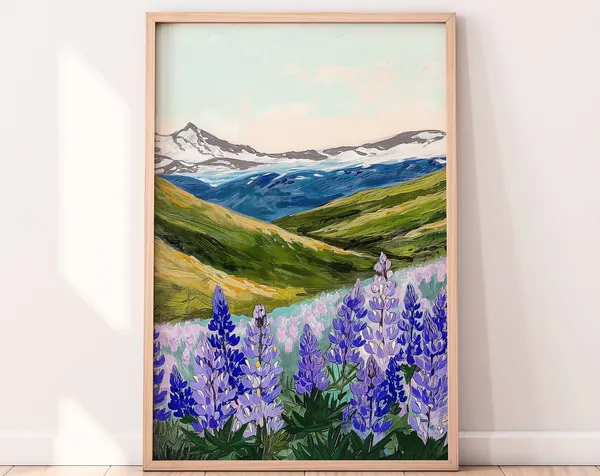 Iceland Travel Illustration, Valley Landscape Art Print