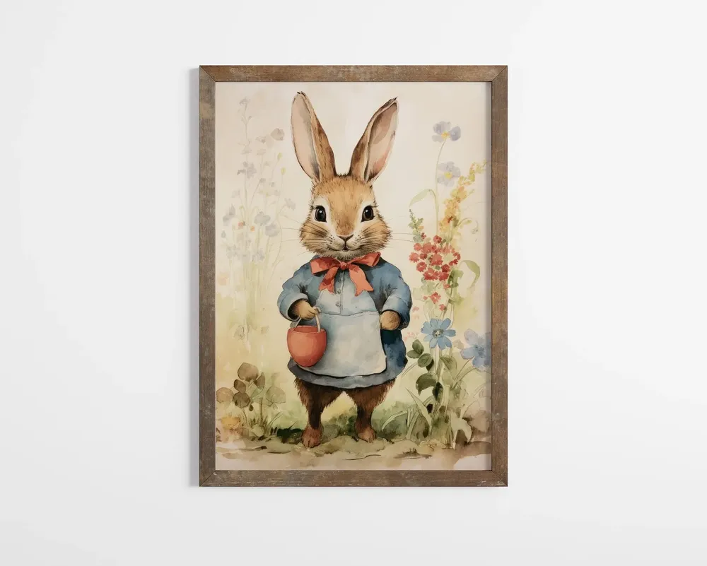 Vintage Easter Bunny Art Print, Cottage Decor - Image 2