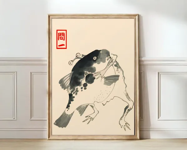 Japanese Frog and Fish Vintage Art Print