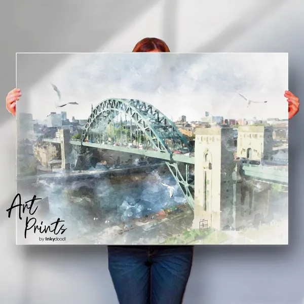Newcastle Tyne Bridge Watercolor River Tyne Art Print