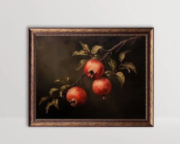 Pomegranates Vintage Still Life Art Print, Rustic Farmhouse