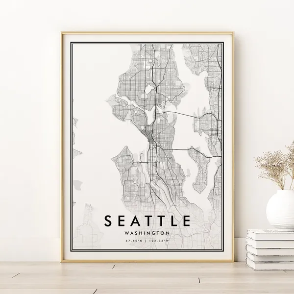 Seattle Map Print, Washington State Travel Poster