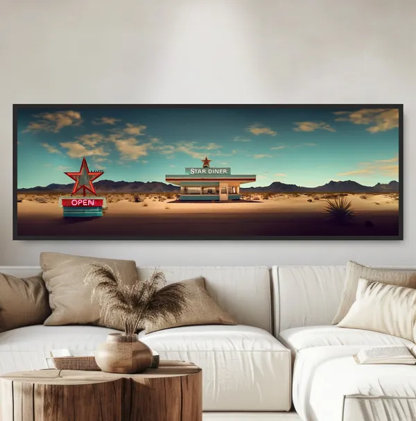 Desert Diner Americana Art Print, Retro Roadside Cafe