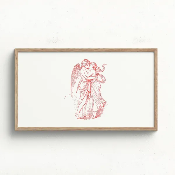 Cupid Kissing Modern Minimalist Valentine Art Print