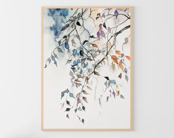 Birch Branch Watercolor Art Print, Nature Wall Art