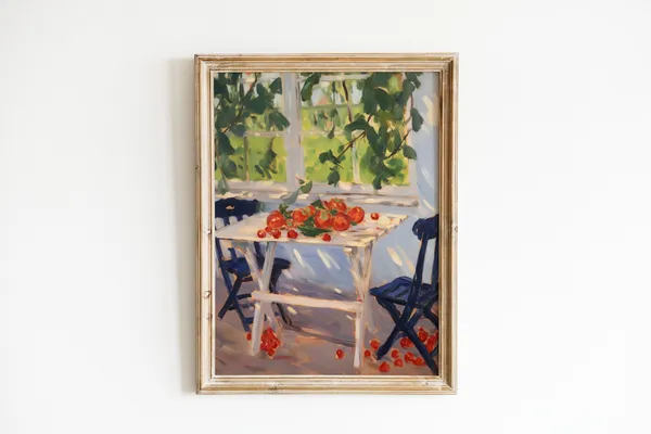 Summer Garden Tomato Painting, Vintage Kitchen Art Print