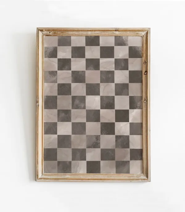 Checkered Wall Art, Neutral Watercolor Checker Print