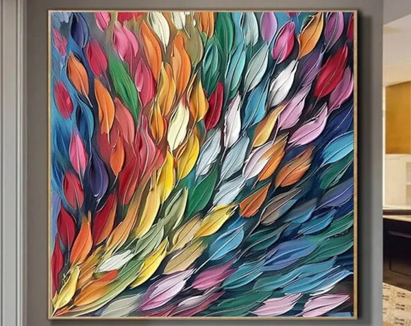 Abstract Feather Oil Painting, Colorful Living Room Art Print