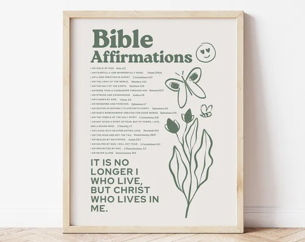 Bible Affirmations Poster, Christian Girl Room Decor