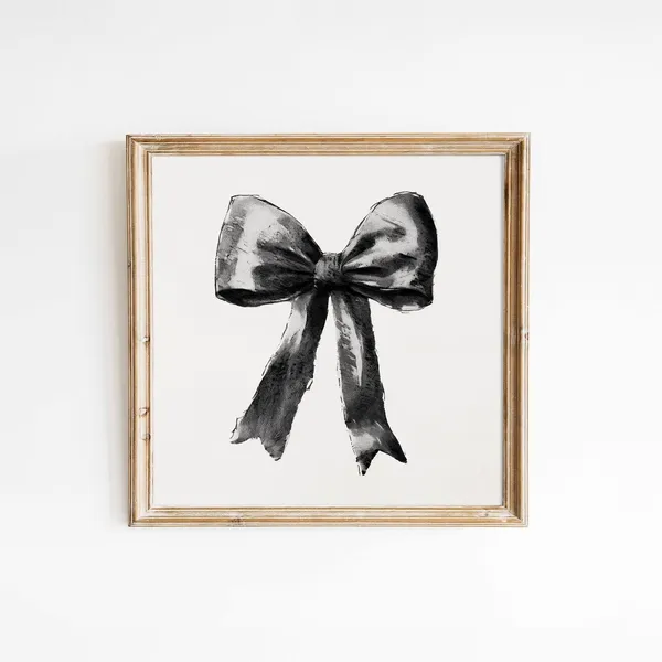 Black Preppy Bow Square Art Print, Teen Room Decor