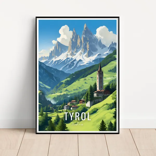 Tyrol Travel Poster, Austria Mountain Landscape