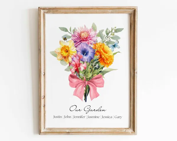 Custom Birth Flower Family Bouquet Art Print