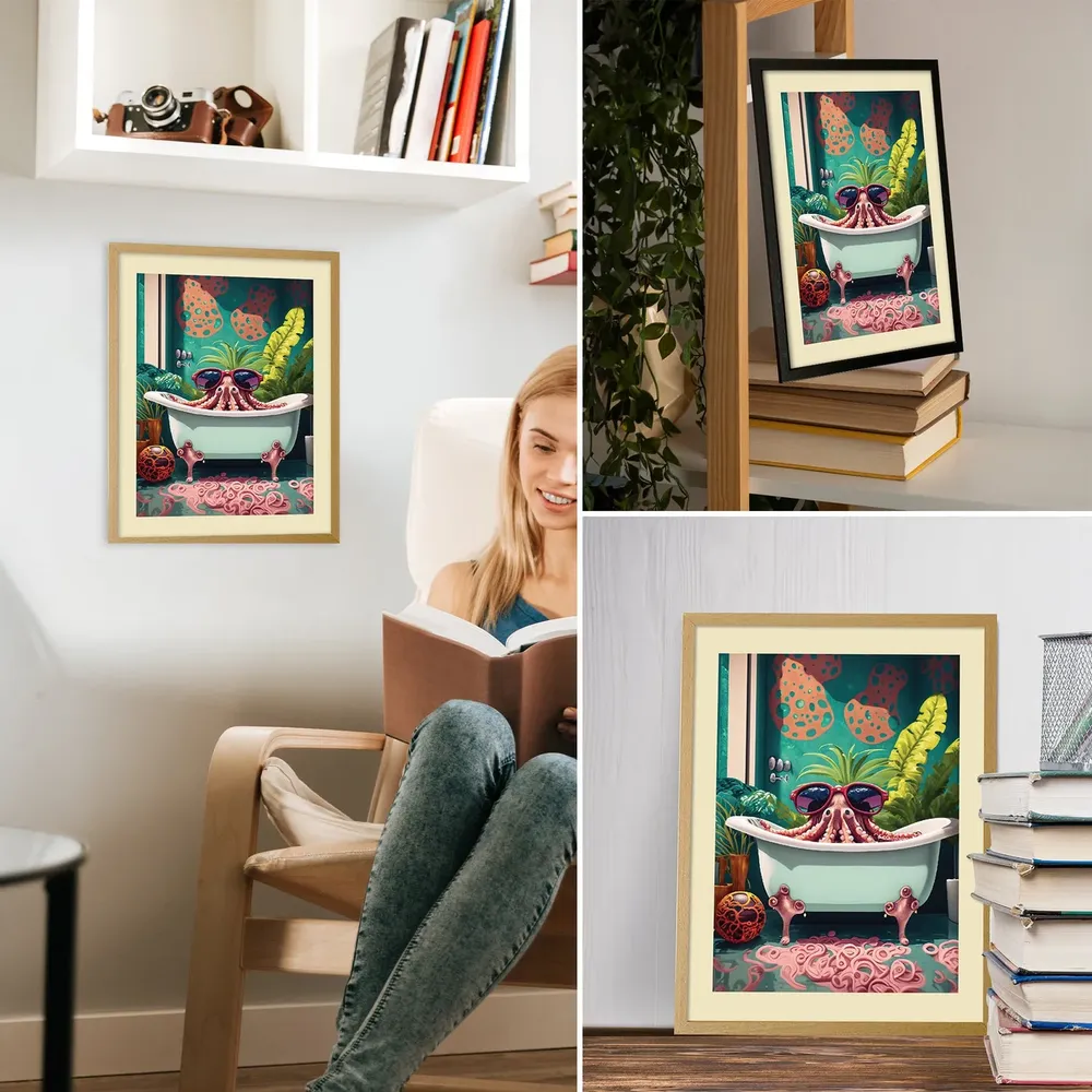 Whimsical Ostrich Bathtub Watercolor Bathroom Art Print - Image 2