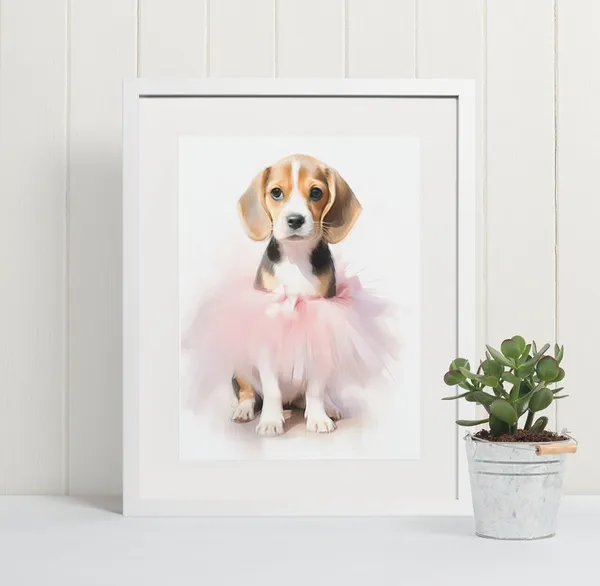 Baby Animal Puppy Print, Beagle Nursery Decor